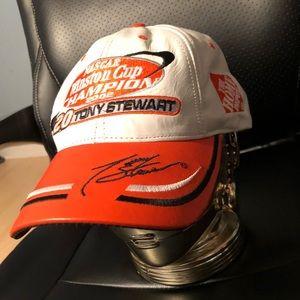 🔥02 NASCAR #20 TONY STEWART WINSTON CUP CHAMPION GENUINE LEATHER BASEBALL CAP🔥